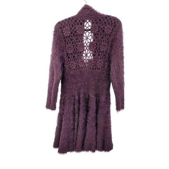 Eyelash Purple Crochet Tunic Cardigan Coatigan M Chic A-line Open Floral Back - Picture 5 of 11